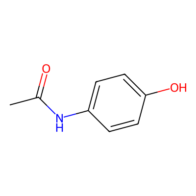 2D structure of acetaminophen, generated from the SMILES notation with RDKit.